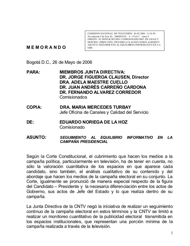Comision de television - memorando RCN